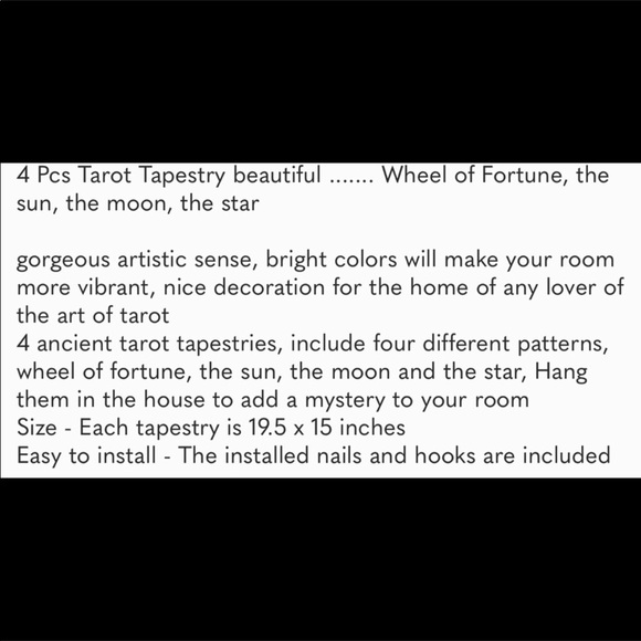 4 Pcs Tarot Tapestry Wheel of Fortune, sun moon - Picture 4 of 4